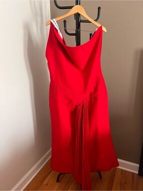 U.S. Size 2XL - Bella Barnett One-Shoulder Red Evening Dress with Pleated Accent